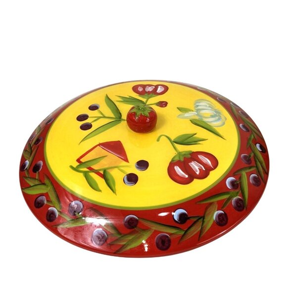 Temp-Tations Hand-Painted Ceramic Casserole Dish W/ Lid & Metal Holder 3 Qt C153 - Picture 7 of 10